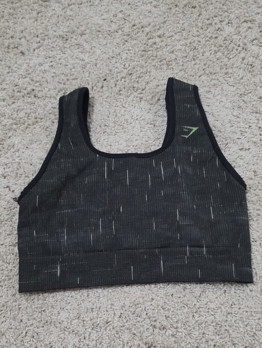 Gymshark Black Heather Sports Bra with Subtle Green Logo